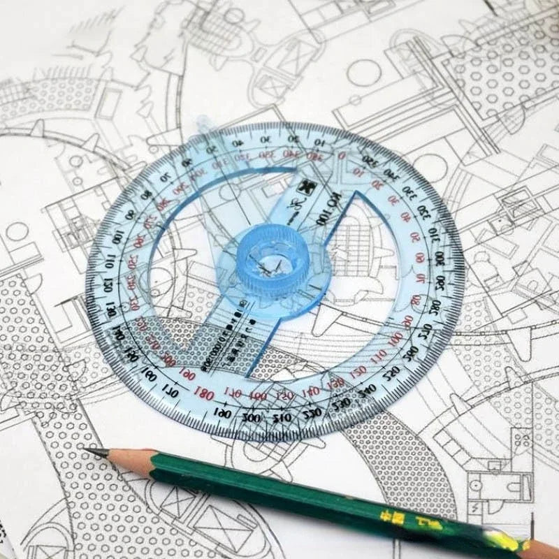1 Circular Dia.10cm Transparent Plastic 360 Degree Pointer Protractor Ruler Angle For School Office Drafting Supplies Protractor