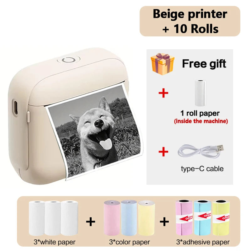 58MM Mini Portable Thermal Printer Pocket Photo Printer Mobile Wireless Bluetooth Adhesive Color Sticker Tags Notes Label Maker