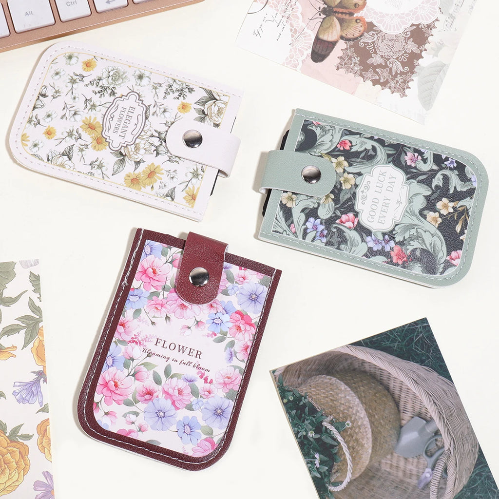 1PC Oil Painting Floral Pattern Card Holder,Pull-Out Multi-Card Slots,Suitable for ID Cards,Bank Cards, Business CardsStorage