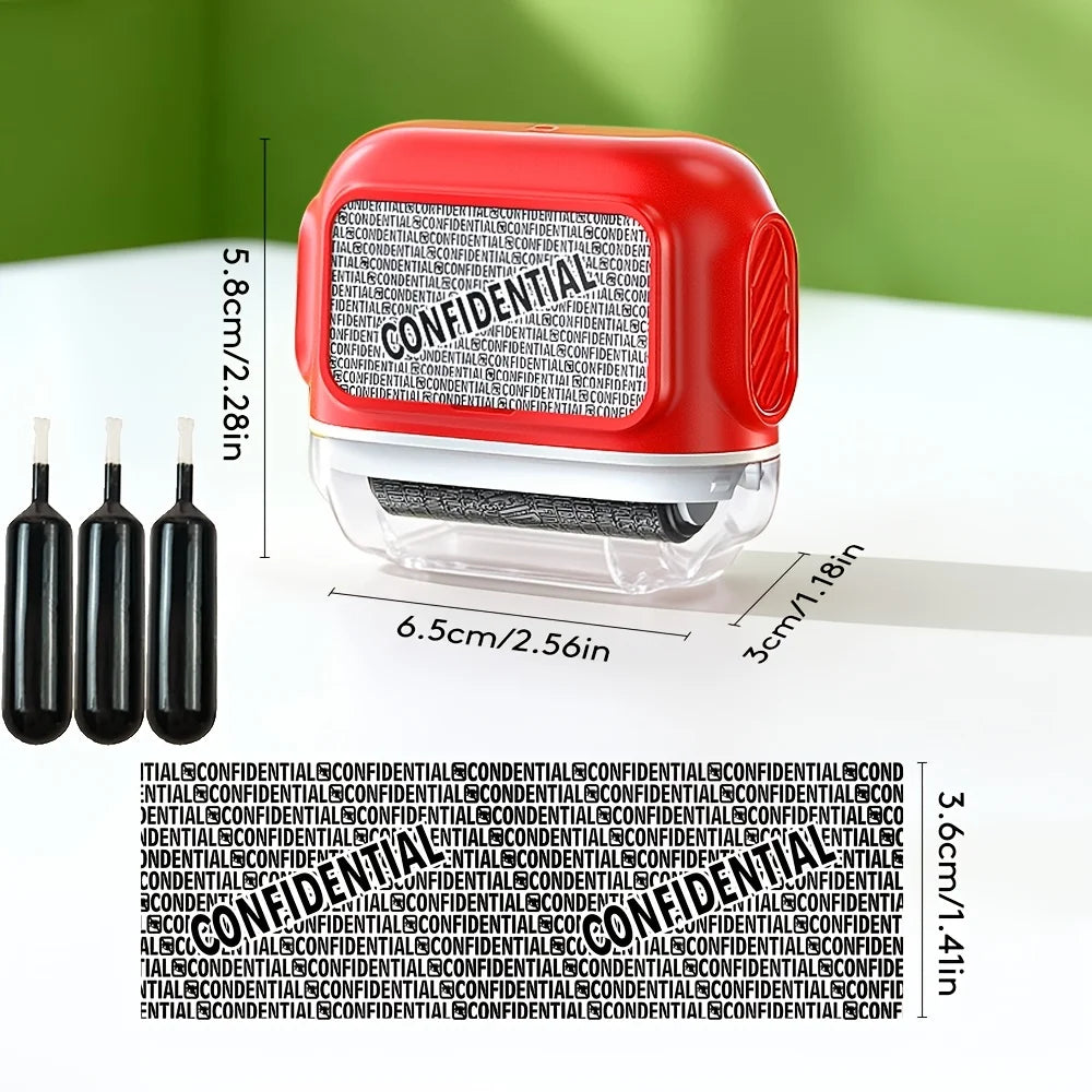 A005 Large Roller Privacy Stamp, Identity Theft Protection & Confidentiality Guard, with 3 Refill Inks