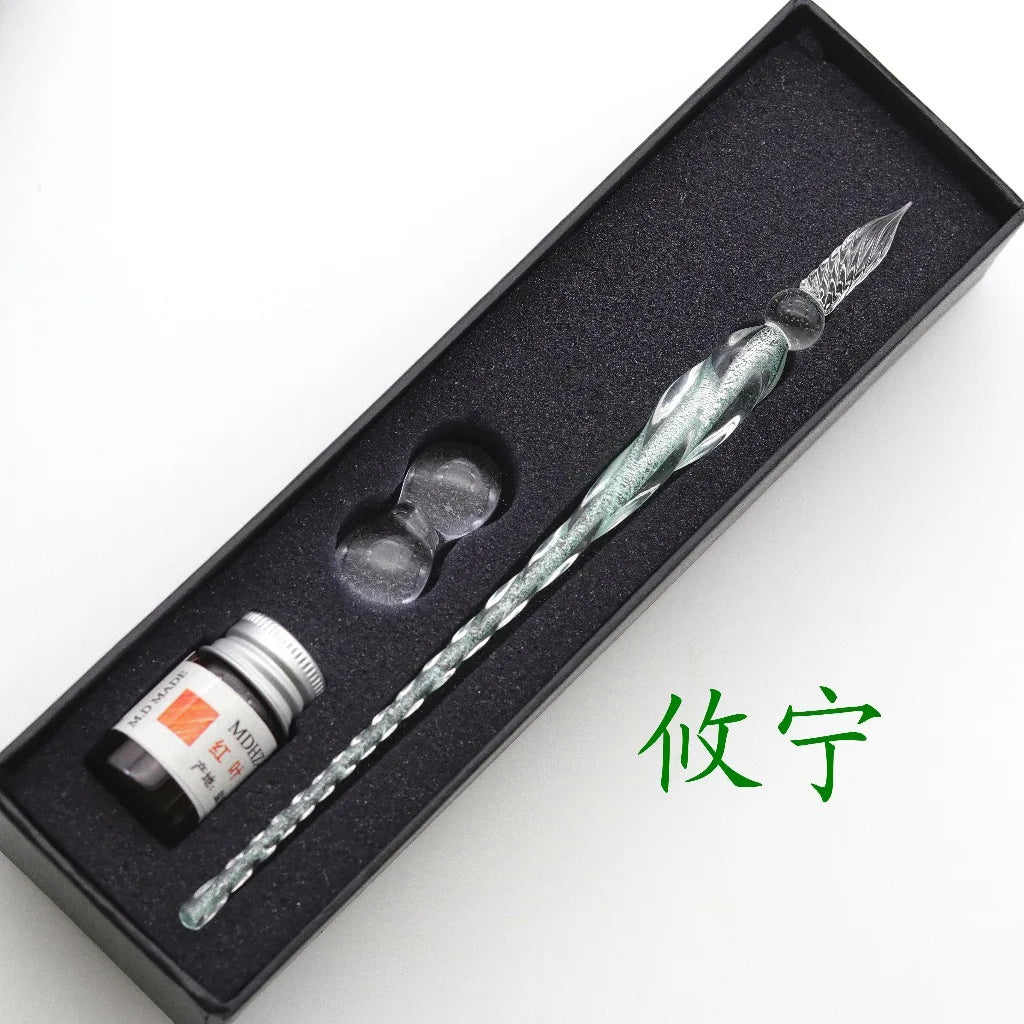 Crystal Glass Dipping Pen Gift Box Colorful Gold Powder Ink Signature Pen Set Creative Stationery Gifts For Friends Classmates