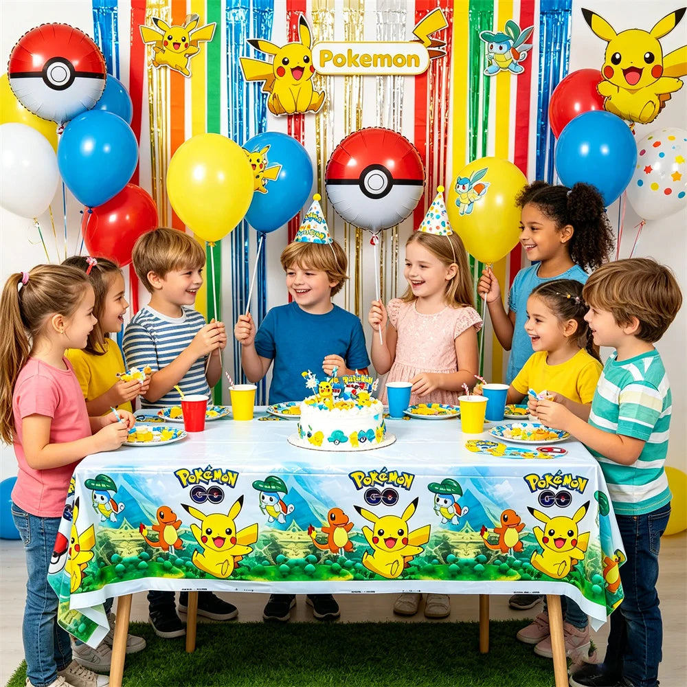 1pcs Pikachu Poké Ball Party Tablecloth Birthday Party Decoration Plastic Table Cover Tableware Baby Shower Supplies