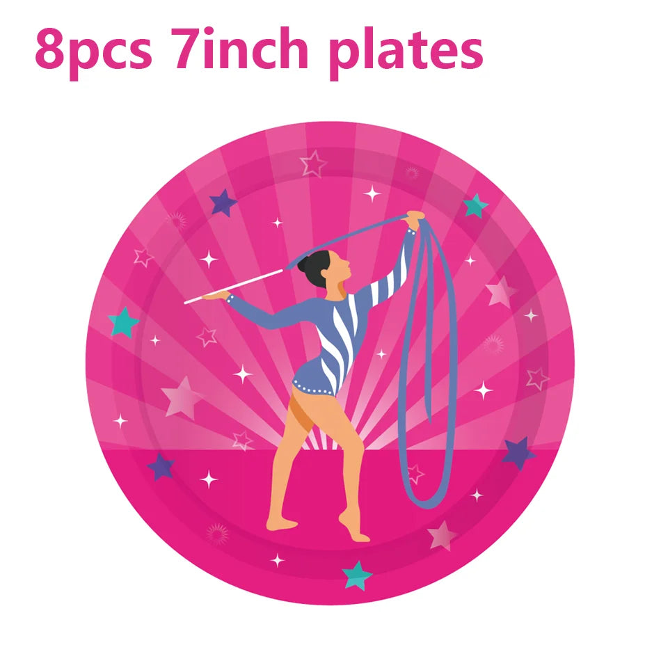 Gymnastics Disposable Tableware Cupcake Holder Plates Napkins TableCloth Banner For Birthday Party Dinnerware Party Supplies