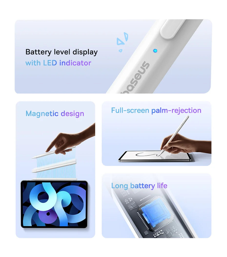 Baseus Stylus Lite with LED for Apple Pencil iPad Palm Rejection Magnetic Design Touch Pen for Tablet for iPad Pro 2018-2023
