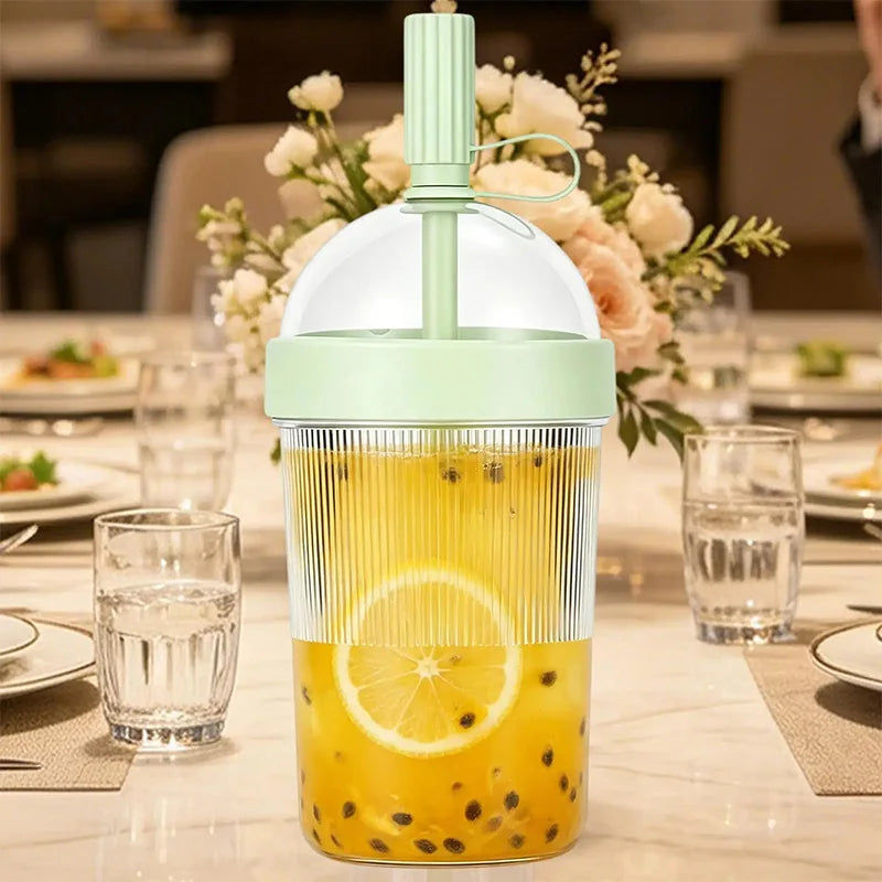 Transparent Portable Coffee Cup 500ml Leak-proof Reusable Plastic Travel Drinking Cup With Straw Office Outdoor Sports Tourists