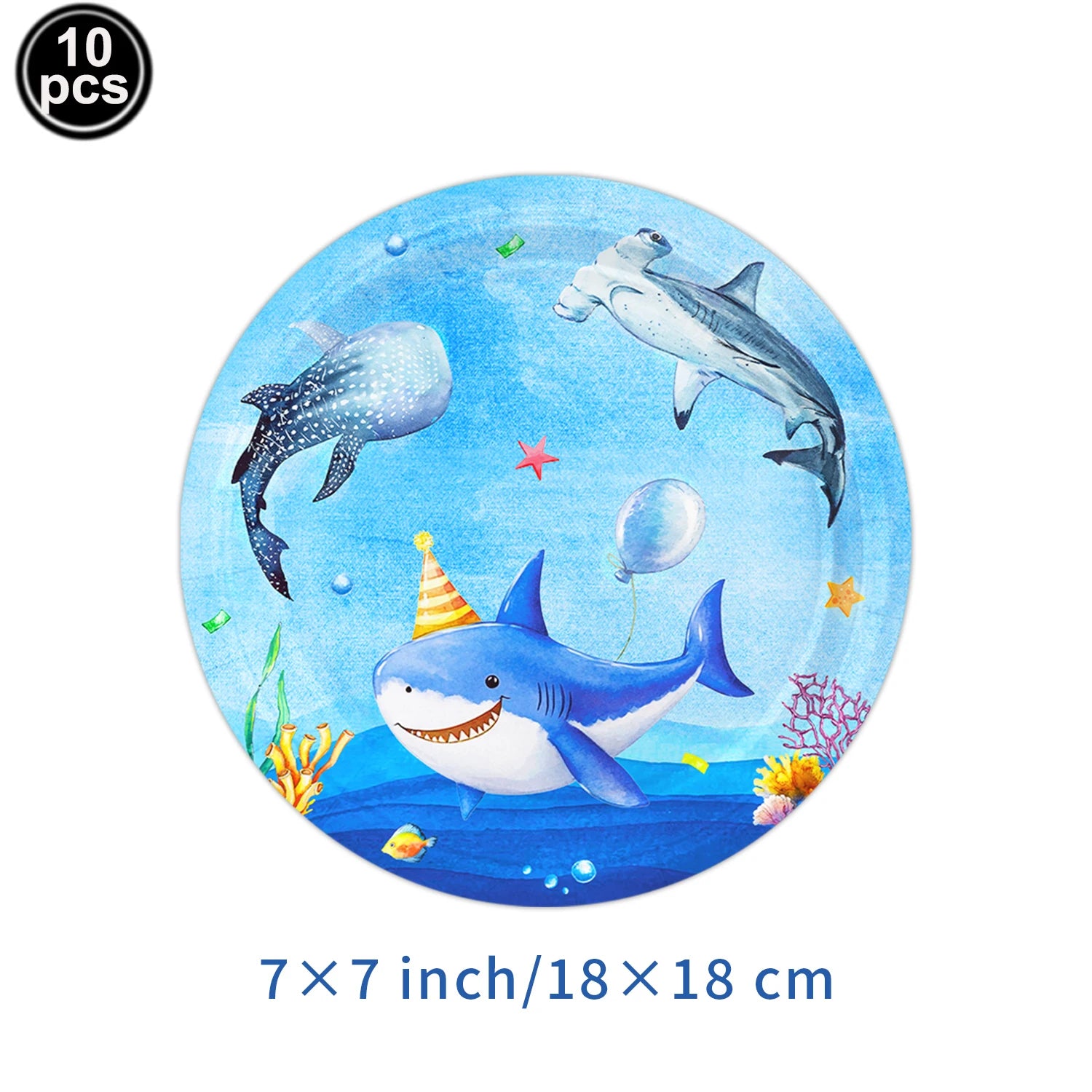 Ocean Shark Theme Disposable Tableware Cute Cartoon Marine Animal Plastic Tablecloth Kids Birthday Party Baby Shower Decor