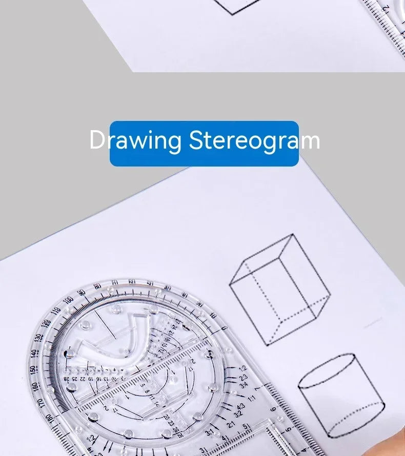 Multifunctional Geometric Function Ruler Set Mathematics Drawing Template Measuring Tool for Art Student School Office Supplies