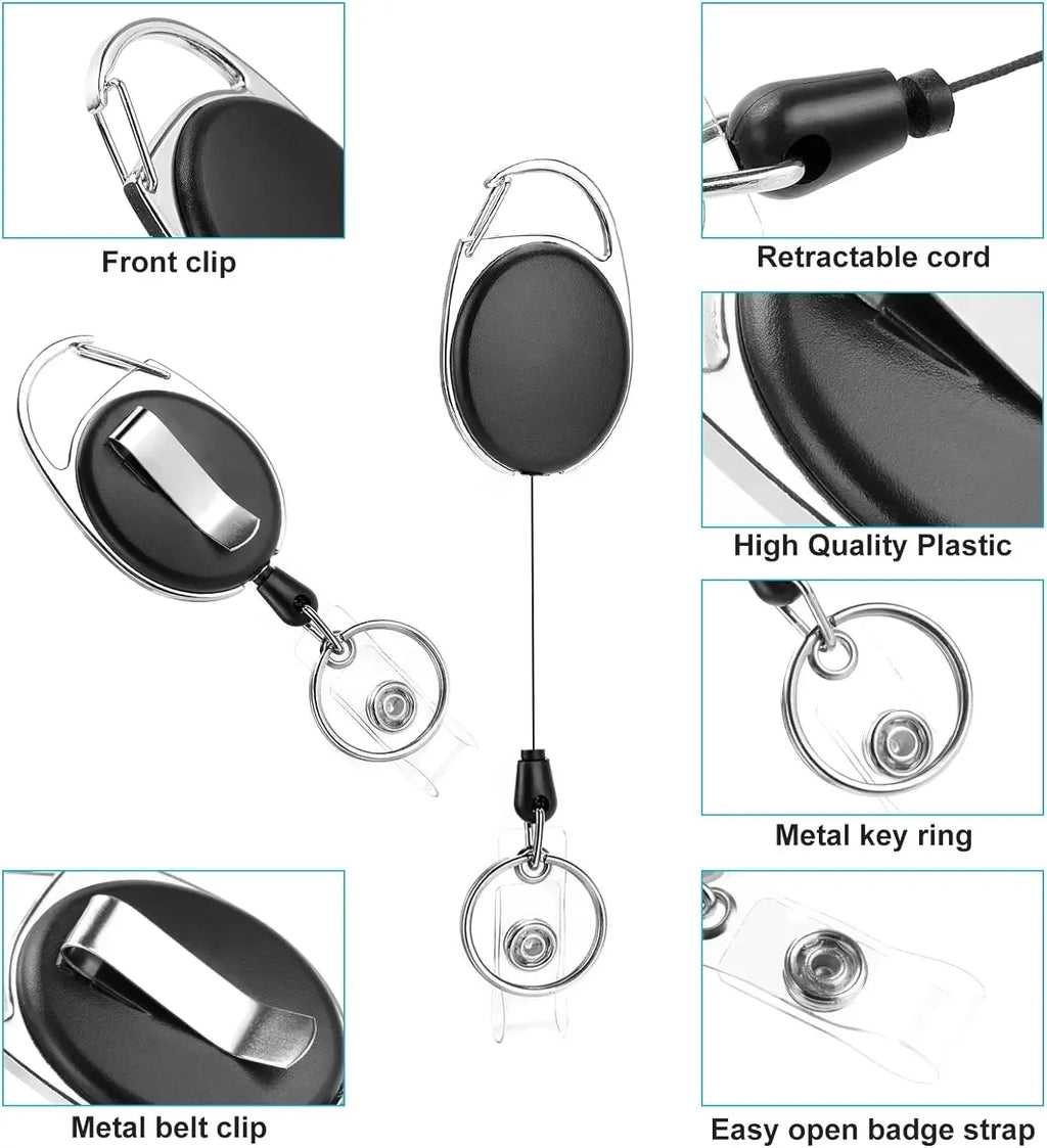Retractable Badge Reel Heavy Duty Black Badge Reel for Nurse Hospital Office Supplies ID Lanyard Name Tag Card Badge Holder Gift