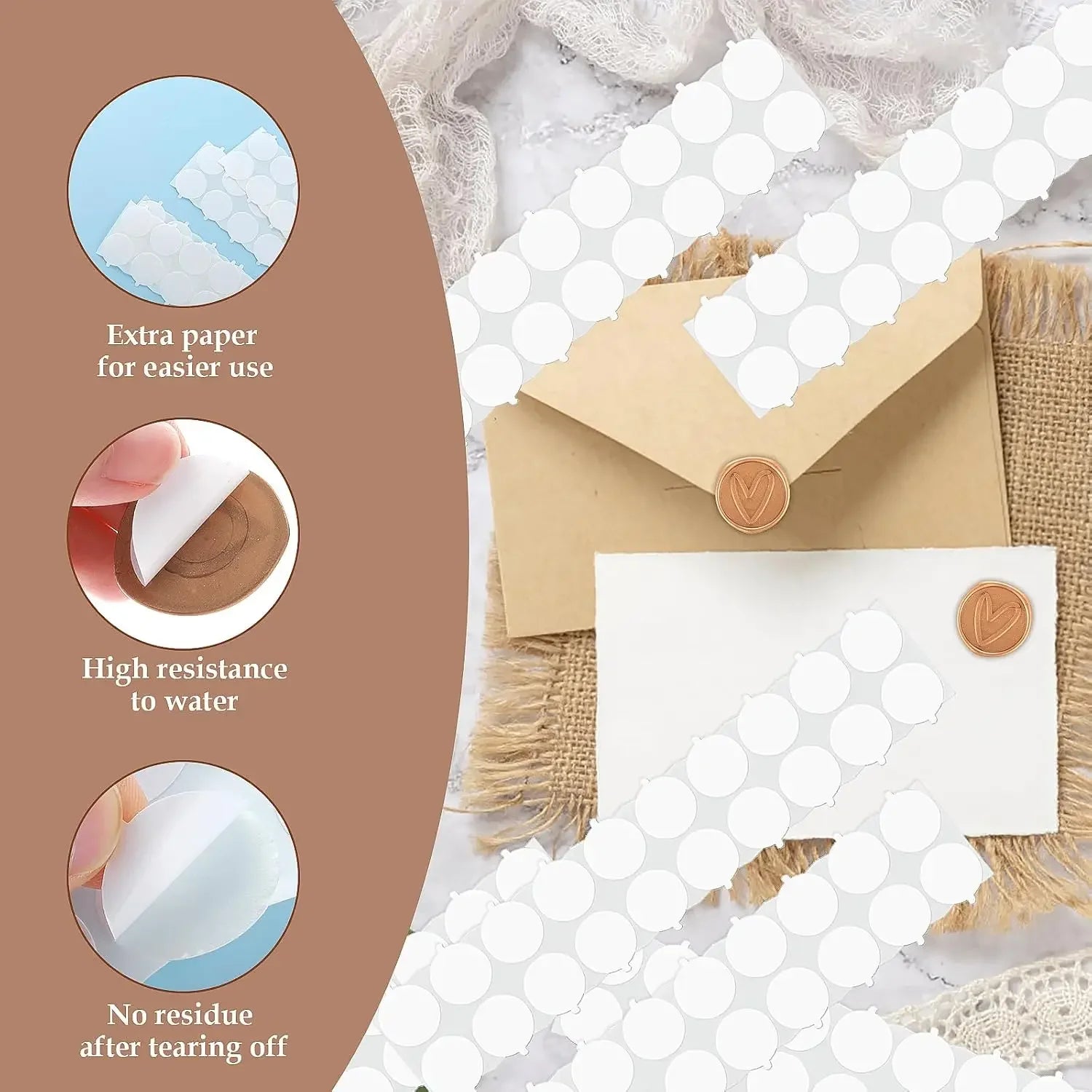Double Sided Adhesive Dots Wax Sticker for Wax Seal Stamp Kit, 300Pcs(15 Sheets) Removable Sticker Tape Dots Adhesive Wax Seal