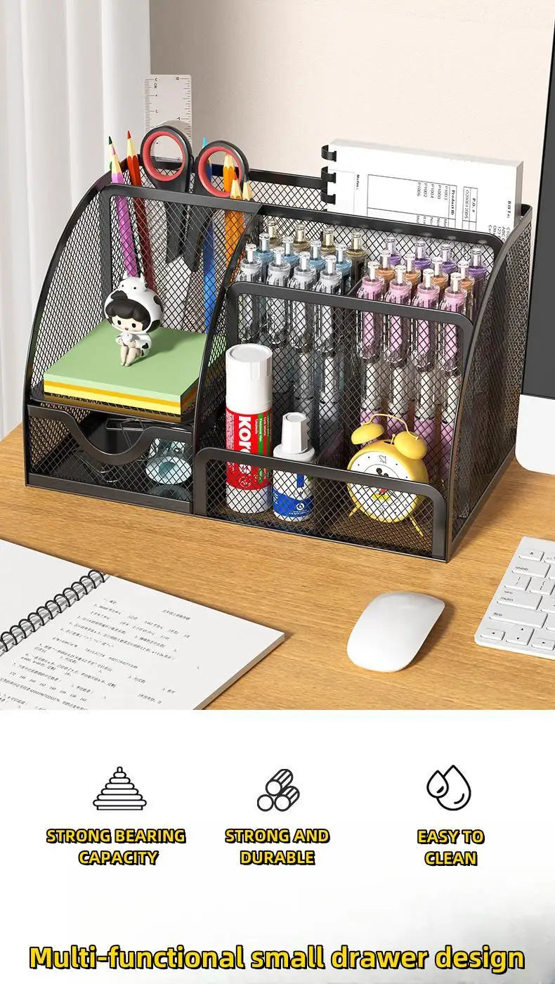 Desk Stationery Organizer Creative Metal Pen Holder Pencil File Storage Rack 7 Grid Storage Box Divided Container Office Access