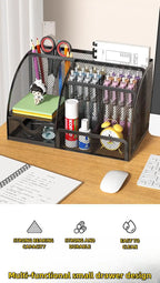 Desk Stationery Organizer Creative Metal Pen Holder Pencil File Storage Rack 7 Grid Storage Box Divided Container Office Access