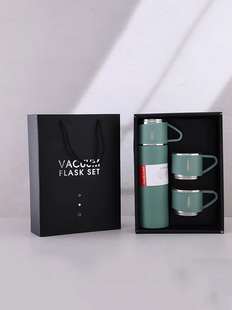 One Cup Three Lid Thermos Cup Set 304 Stainless Steel Handle Lid Gift Cup Men's And Women's Portable Gift Box Set