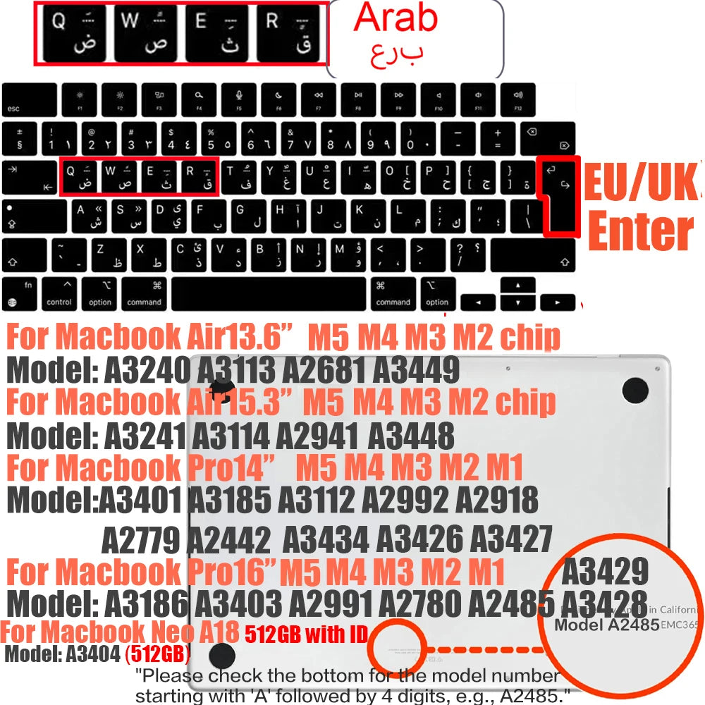 Multi-Language Keyboard Protector Compatible with for MacBook Air/Pro M5-M4 A2779,A3434,A3241 | Arabic, FR, RU, ES, IT Layouts