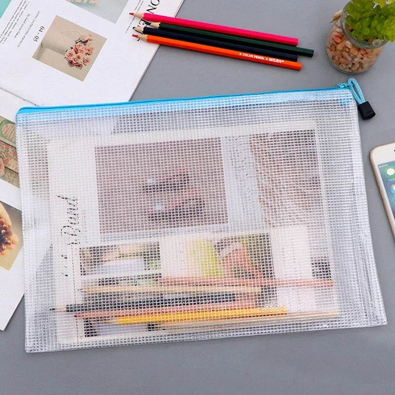 3/5PCS Stationery Storage Bag Folder File Mesh Zipper Pouch A3 A4 A5 A6 Document Bag Zip File Folders School Office Supplies