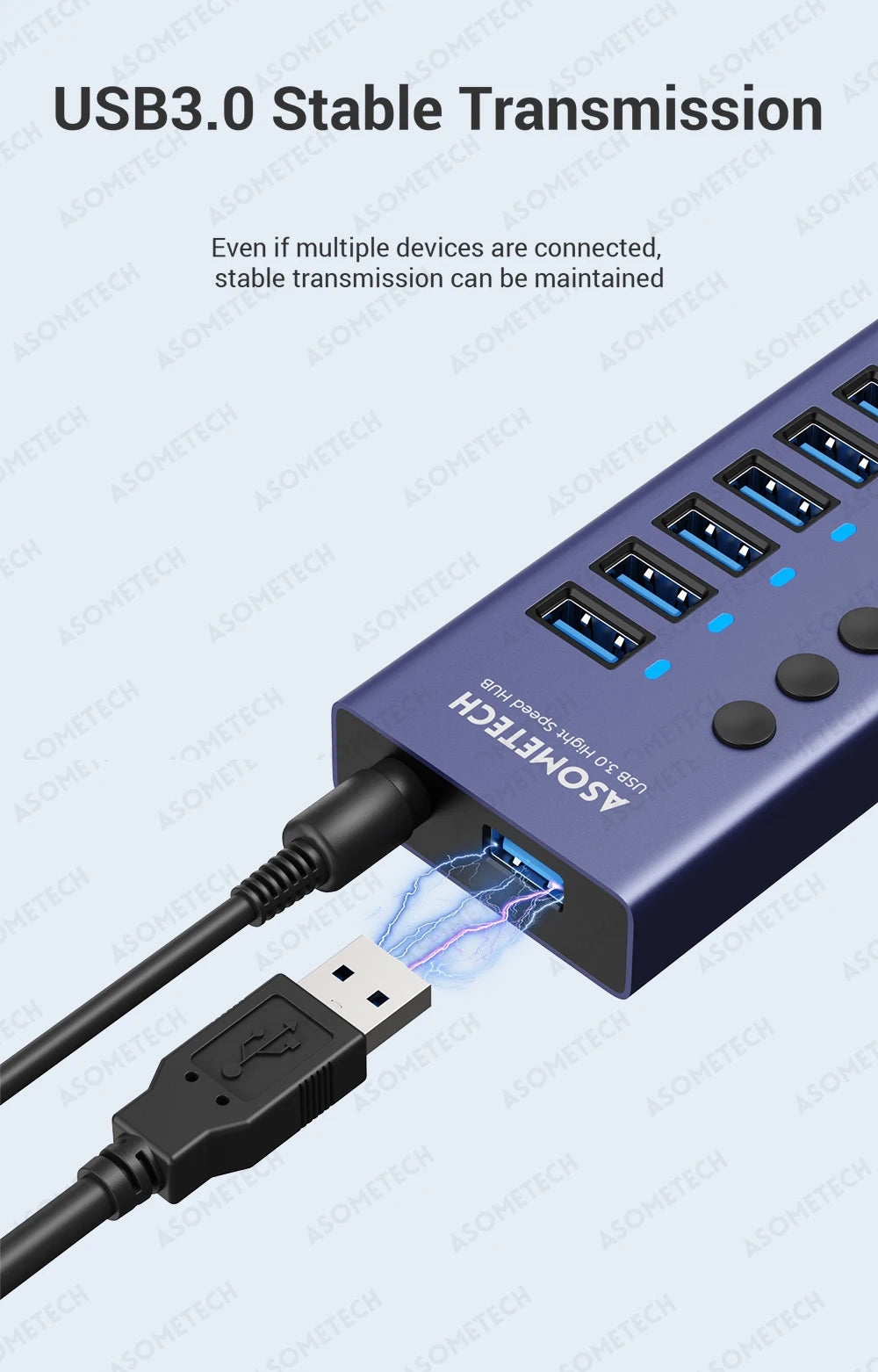 4/7/10 Ports USB 3.0 Hub Multiple Splitter 12V Power Adapter with On/off Switch USB Splitter High Speed Hub for MacBook Laptop