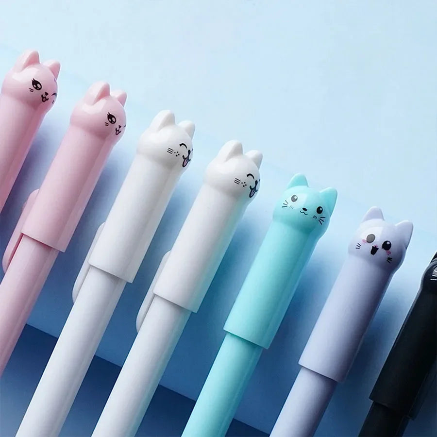 36-Pack Cat-Themed Erasable Gel Pens 6 Colors Refill Set, 0.5mm Fine Point, Heat Sensitive with Rubber Grip, Assorted Styles