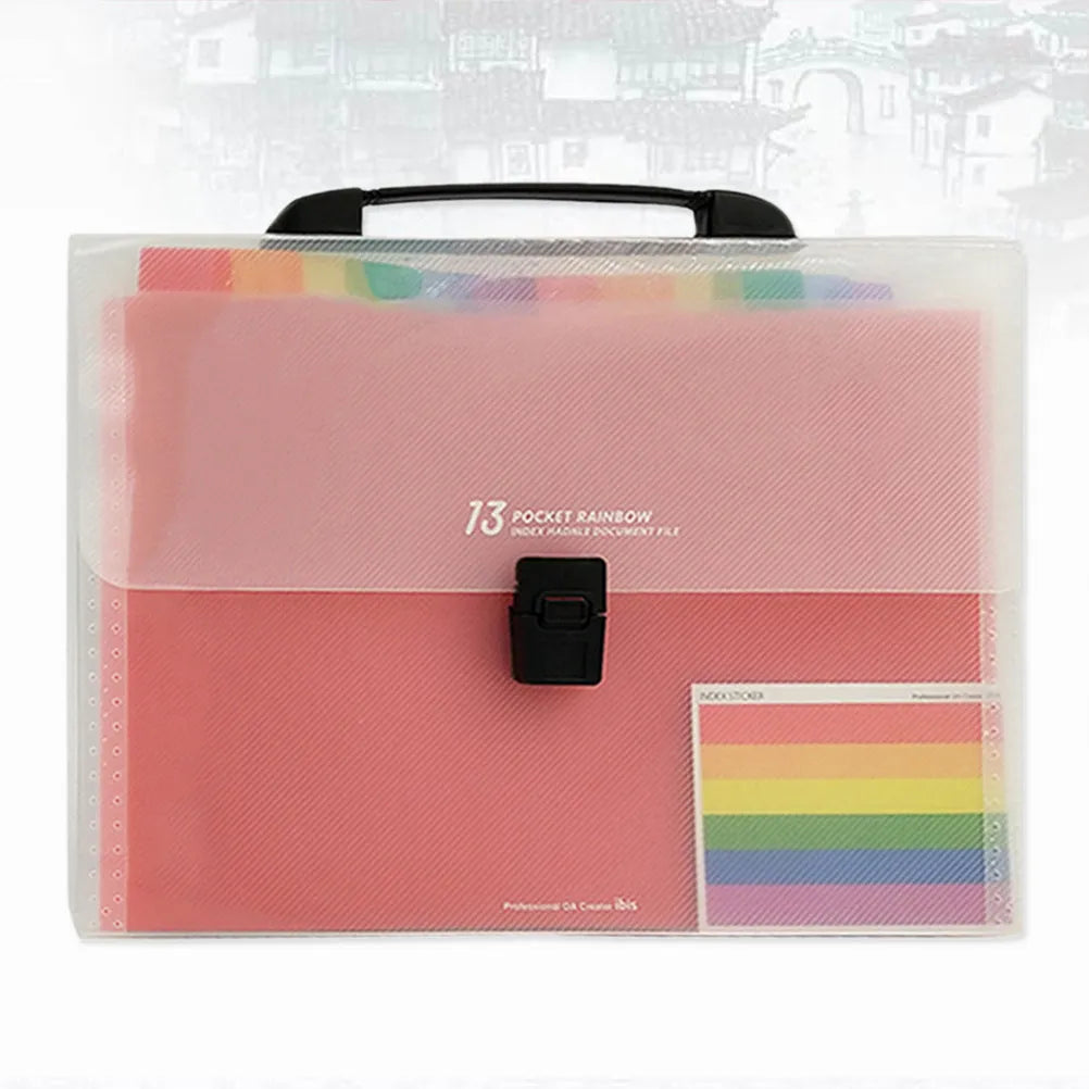 13 Pockets Expanding Folder Handle Colorful Waterproof Plastic Accordion File Document Organizer Expanding File