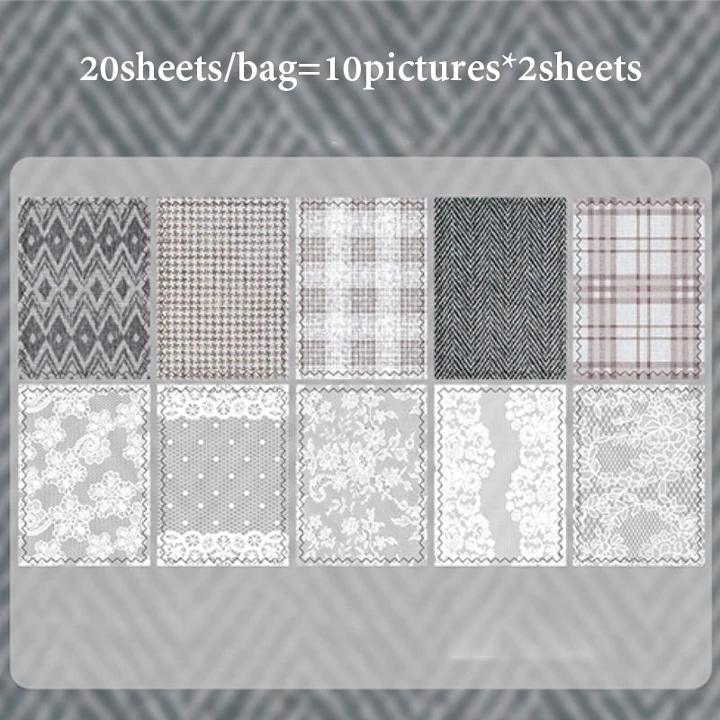 Mr.Paper 20Pcs/Pack Weave Dream Echo Series Card Stock Material Paper Vintage Plaid & Lace for Journal Scrapbook DIY Background