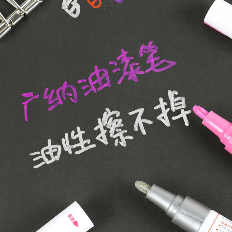 6/12 Pcs Paint Pen Metal Paint Pen Waterproof Colorful Oil-based Markers Industrial Marking Painting Graffiti Paint Oil Pen