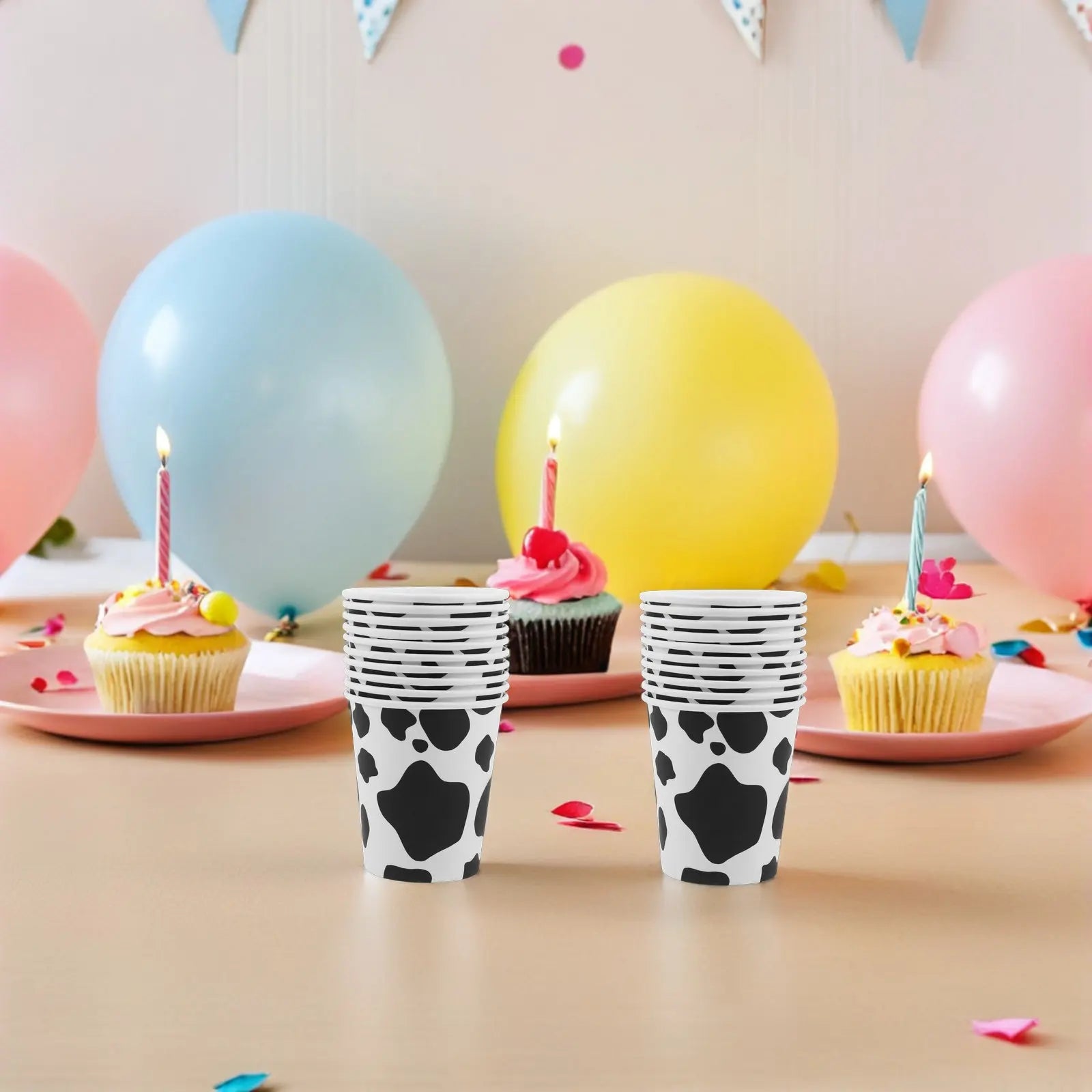 60Pcs Cow Print Disposable Paper Cups Party Cups Farm Themed Birthday Shower Western Party Supplies Paper Tableware