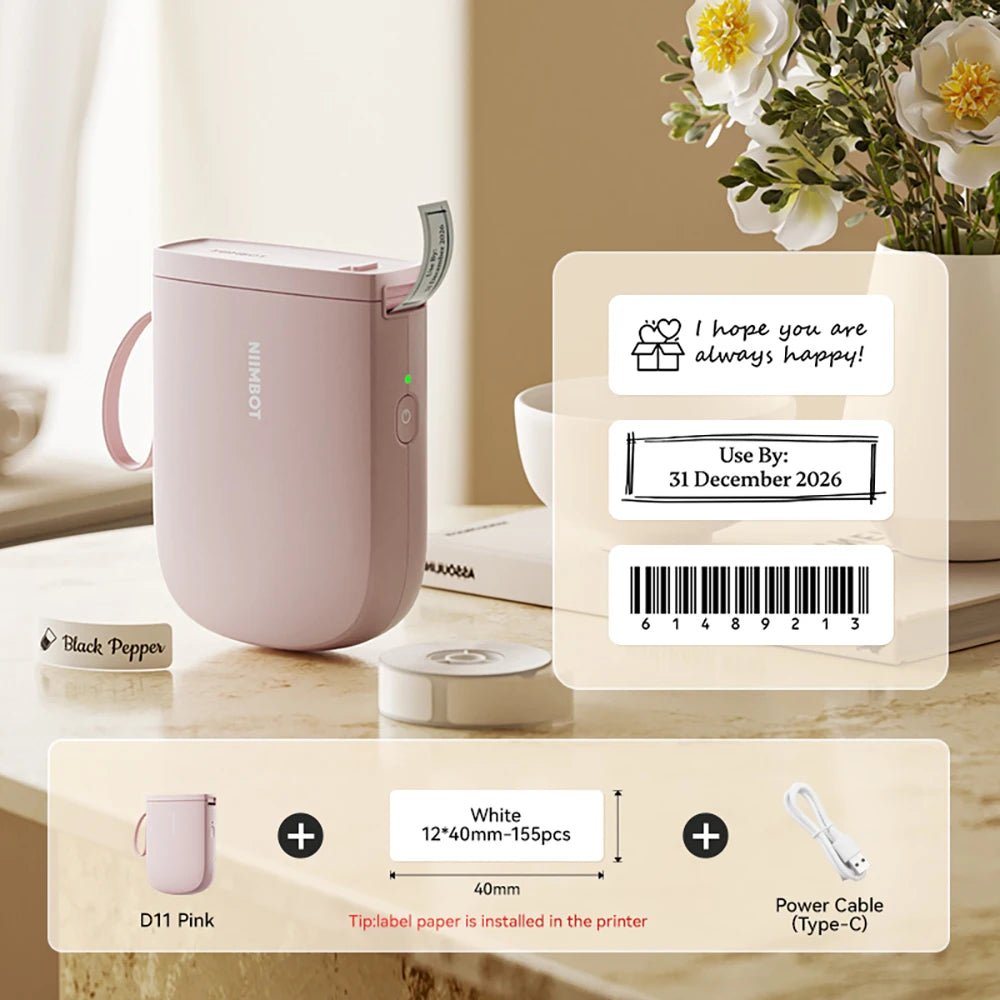 Niimbot D11 Mini Printer Wireless Phone Pocket Thermal Label Maker USB Rechargeable Inkless DIY Name Price Tag Sticker Machine