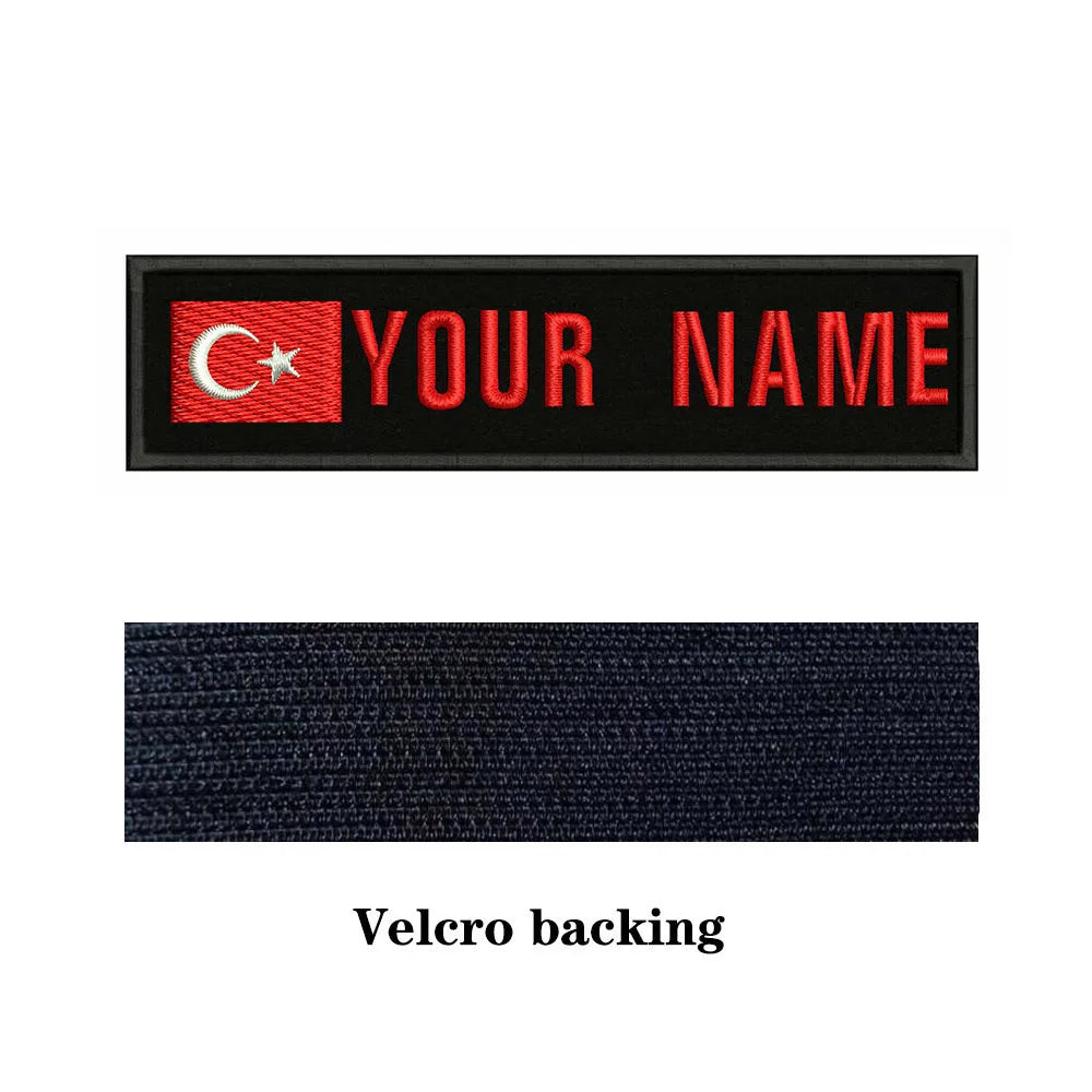 Turkish Flag Turkey 10X2.5cm Embroidery Custom Name Text Patch Stripes Badge Iron On Or  Patches