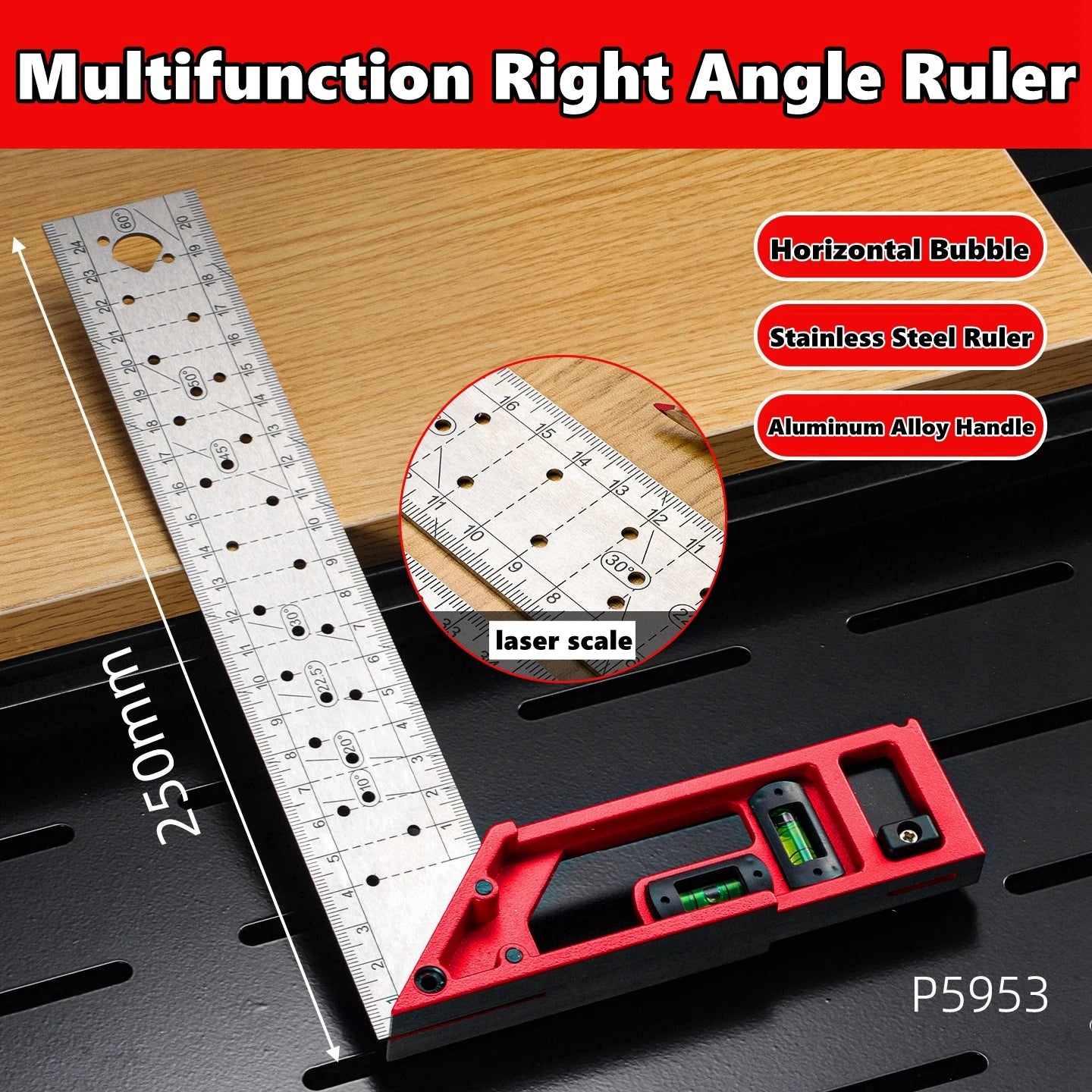 Quick-Positioning Angle Ruler Drawing Tool High-Precision L-Shaped Right Angle Ruler Stainless Steel Multi-Angle Measuring Ruler