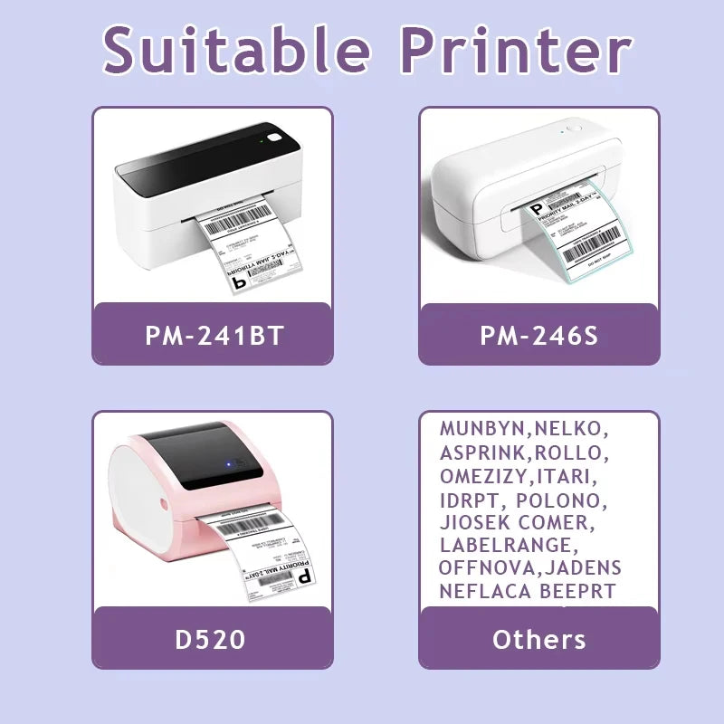 A6 Size 4x6'' 4x4'' Shipping Labels FanFold Paper 241BT 246S D520 DYMO 4XL Zebra Munbyn Nelko for LOGO Barcode