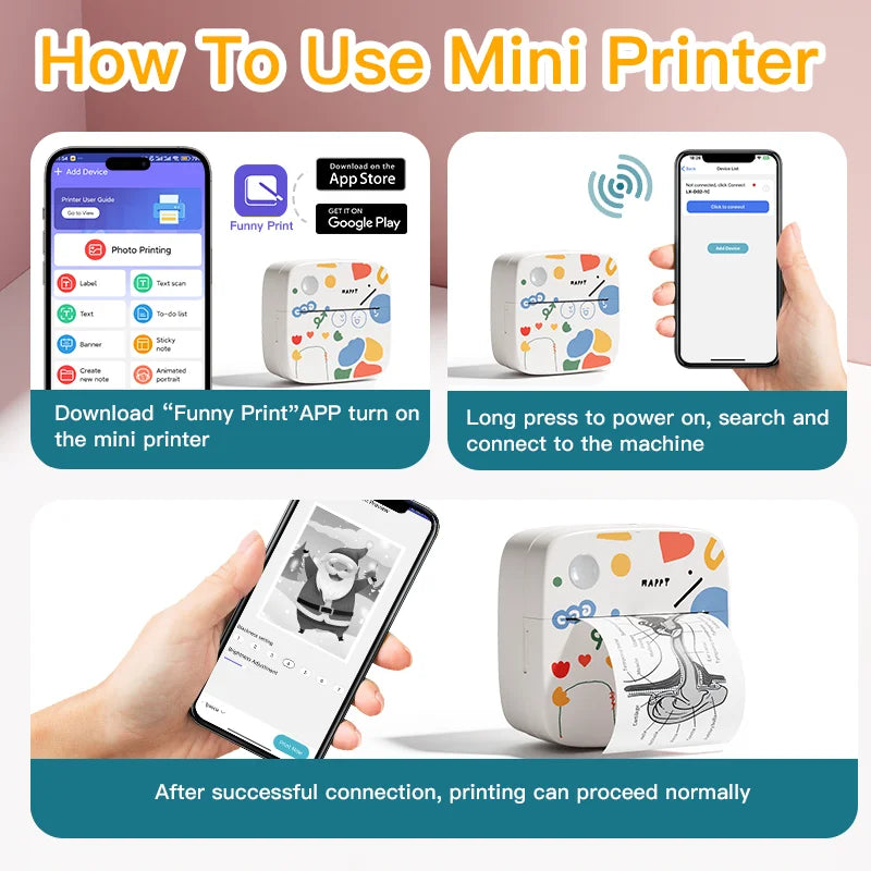 DOLEWA D2 Doodle Portable Printer Thermal Paper Printer Label Sticker Paper Print Wireless Label Maker Printer for DIY Photo Pri