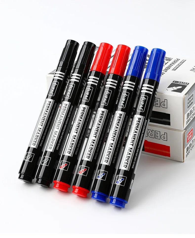 3/6Pcs/Set Permanent Marker Pen Fine Point Waterproof Ink Thin Nib Crude Nib Black Blue Red Ink 1.5mm Fine Color Marker Pens