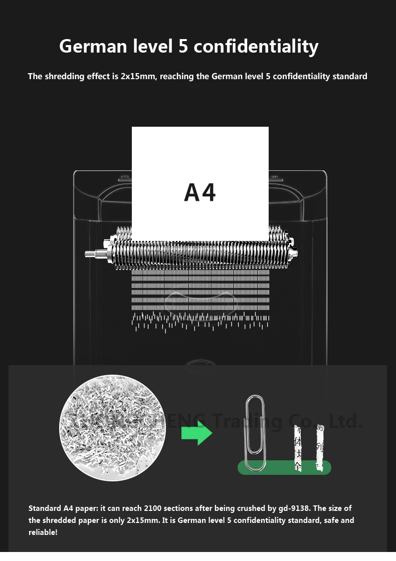 Upgrade New 20L GD9138 Electric Paper Shredder 2X15MM Office A4 Paper Shredder Granular Household High-power Silent Paper Shredd