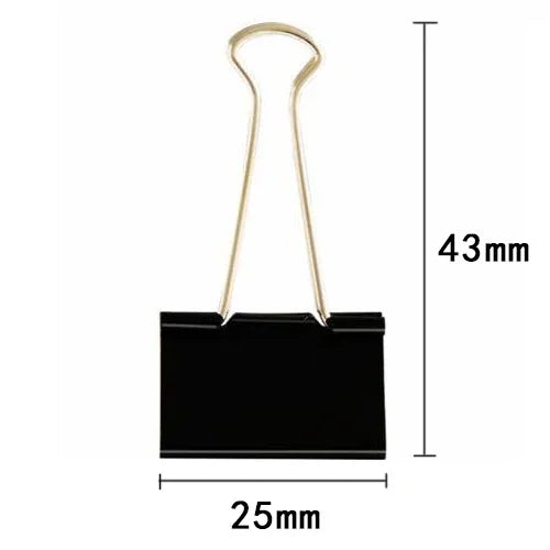 10PCS Metal Paper Clip 19 25 32 41 51mm Foldback Metal Binder Clips Black Grip Clamps Paper Document Office School Stationery