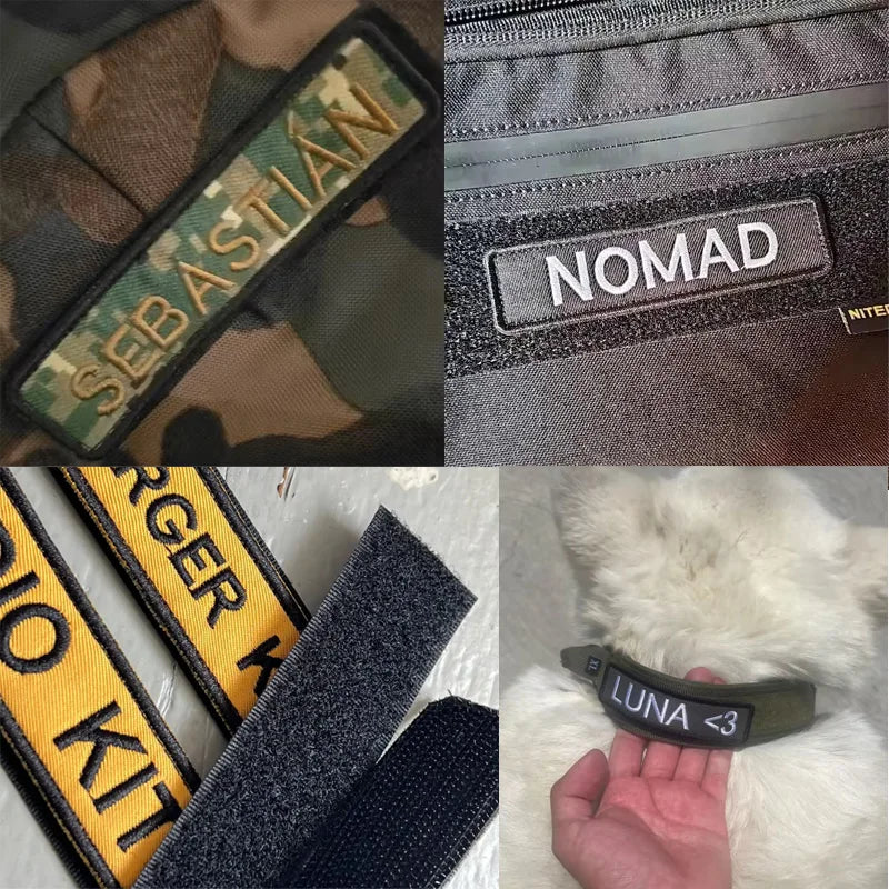 1PC 10cmX2.5cm Custom Personalized Name Embroidered Patch Number Stripes Badge Tags Armband Iron On Backing Hook & Loop Backing