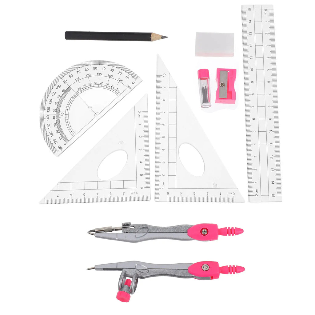 1Set Lightweight Portable Compass Set with Math Protractor Ruler for Students Kids School Home Study Geometry Drafting Accurate