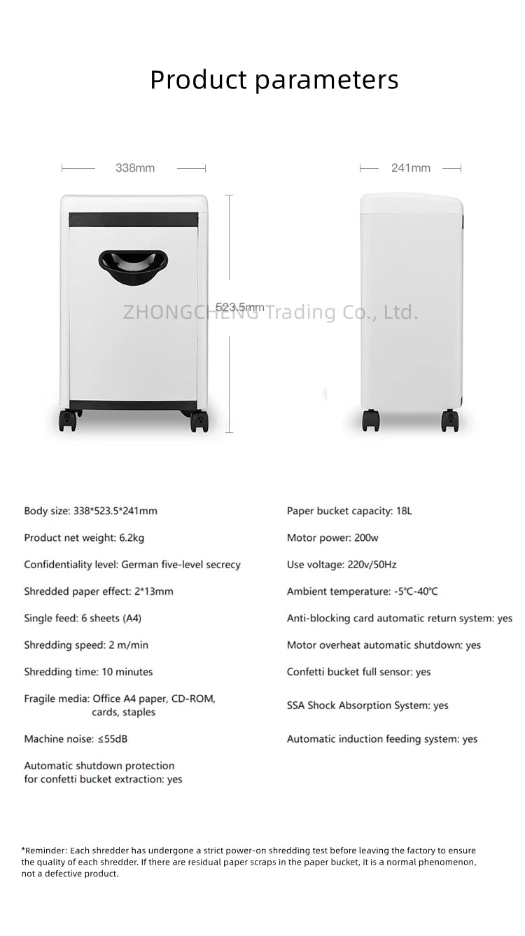 Upgrade Shredder High-power German Standard 5-level Confidential Manual Electric Office Low-noise Home 2m/min 18L Large-capacity