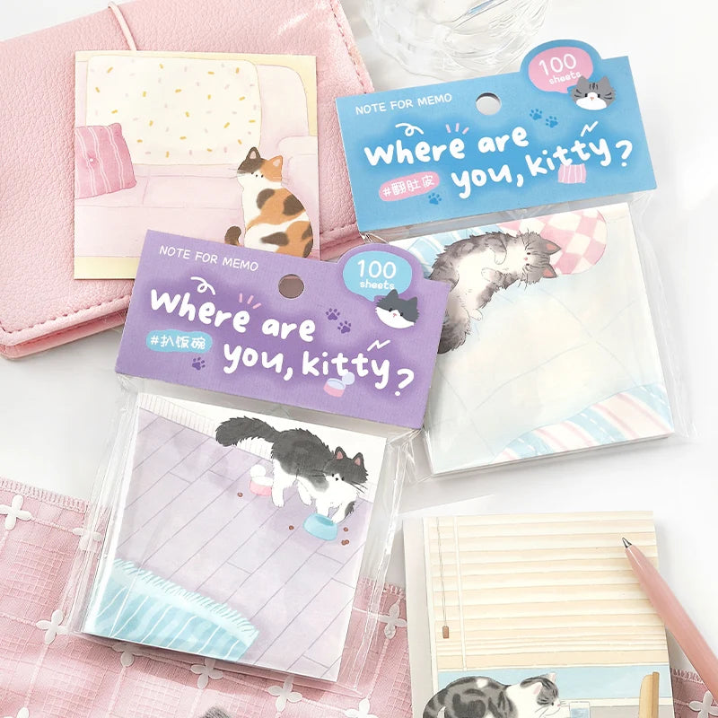 100sheets Cute Cat Memo Notes Creative Collage DIY Scrapbooking Aesthetic Material Paper School Office Supplies