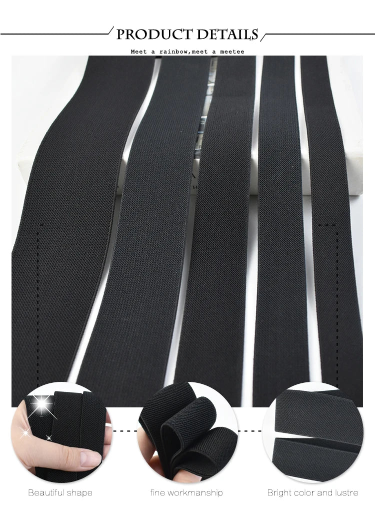 1/2/3/5M 10-80mm Black Elastic Band Nylon Rubber Bands At The Meter Apparel Sewing Bungee Cord Belt Spring Webbing Tape Supplies