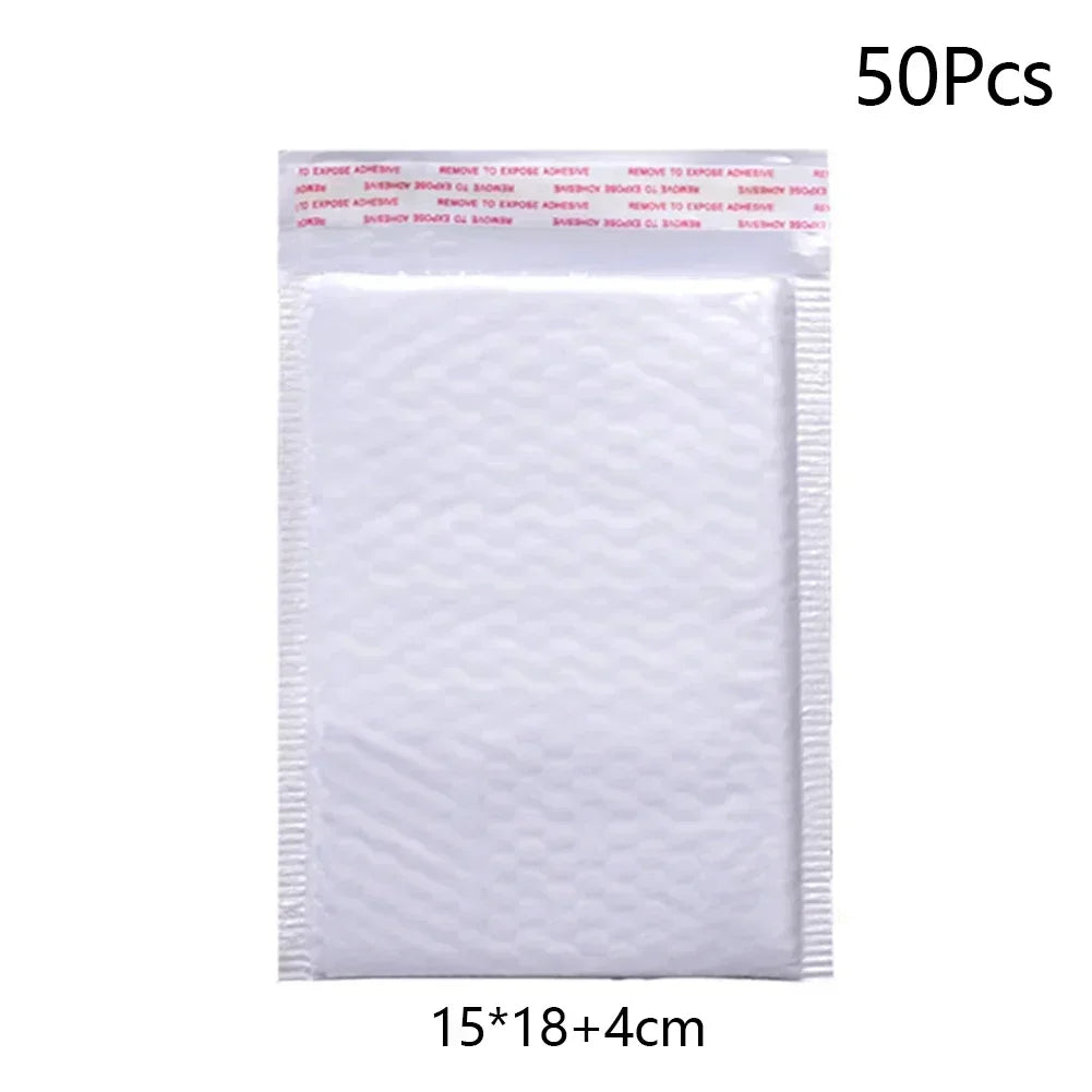 50Pcs Bubble Envelopes White Foam Shipping Bags Poly Bubble Mailers Pad Self Seal Packing Bags for Magazine 15cm 18cm 23cm 25cm