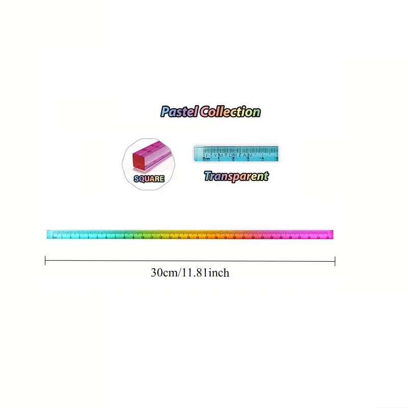 Colored Ruler and Cube – 2-in-1 Geometric Drawing Tool, Math Learning Stationery Set, Drawing and Measuring Supplies