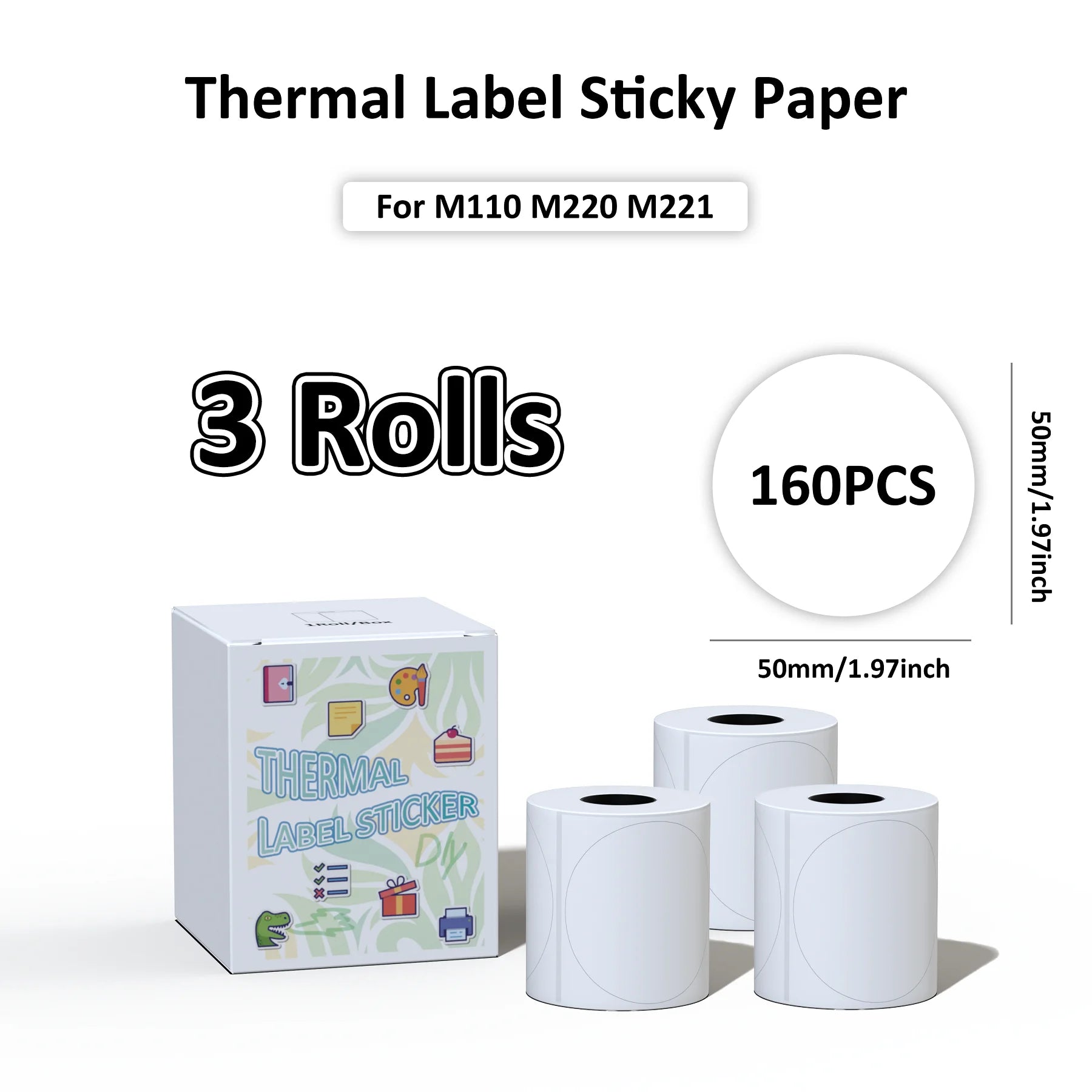 50x50mm Waterproof Self-Adhesive Thermal Labels for Shipping Barcodes Retail Price Tags Office Storage & Organization Stickers