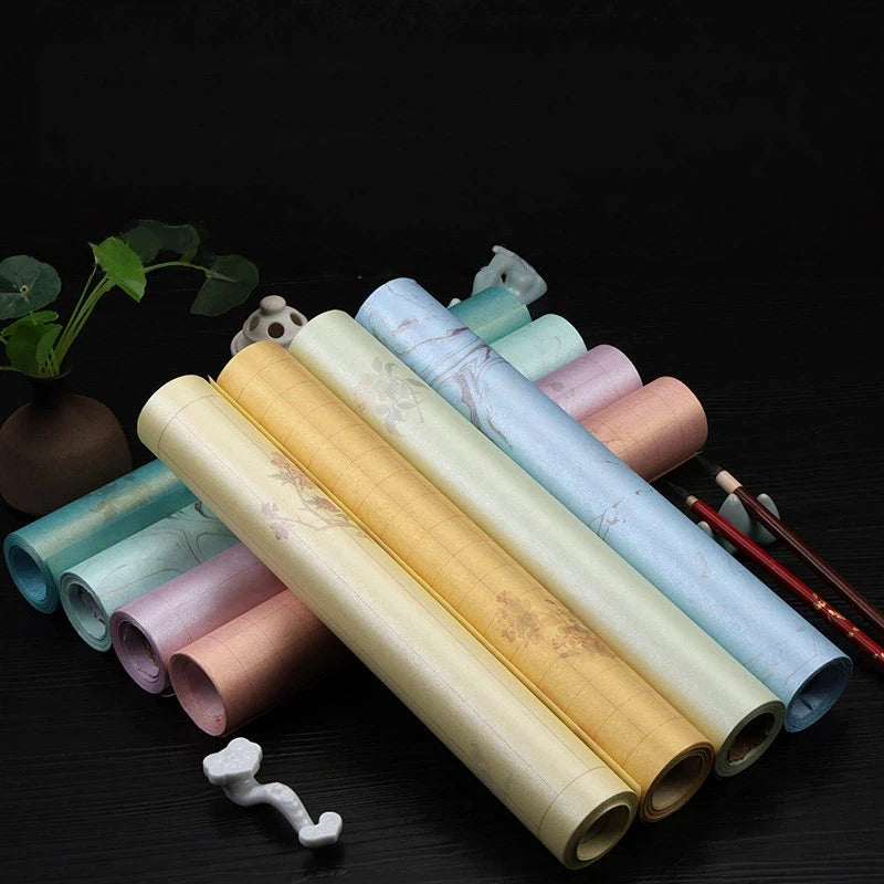 Sumi Art Wax Dye Pearlescent Ink Colorful Half Ripe Rice Paper Xuan Paper Scroll Multicolor Brush Calligraphy Creation Work Roll