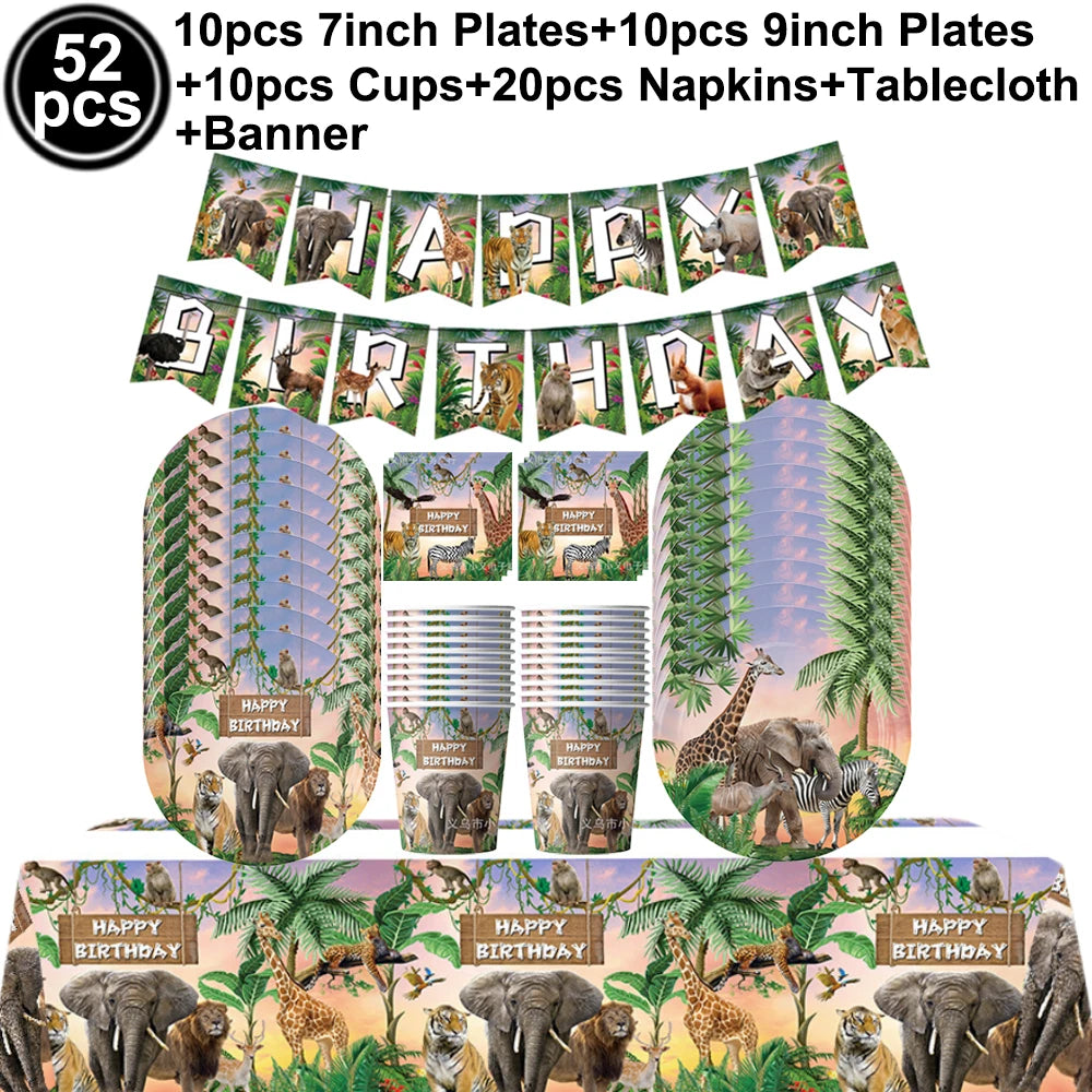 Jungle Disposable Paper Plate Napkin Cup Safari Animal Party Supplies for Baby Shower Safari Jungle Theme Birthday Decoration