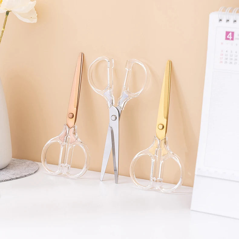 Acrylic Scissors Transparent Handle Gold Silver Colored Sharp Stainless Steel Kitchen,Office Stationery,Paper Cut Pruning Sewing