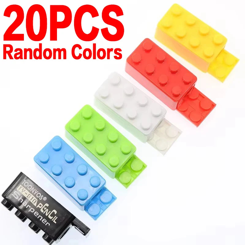 Cartoon Plastic Building Blocks Pencil Sharpener 5/50pcs Set for Children Office School Stationery Supplies Random Selection