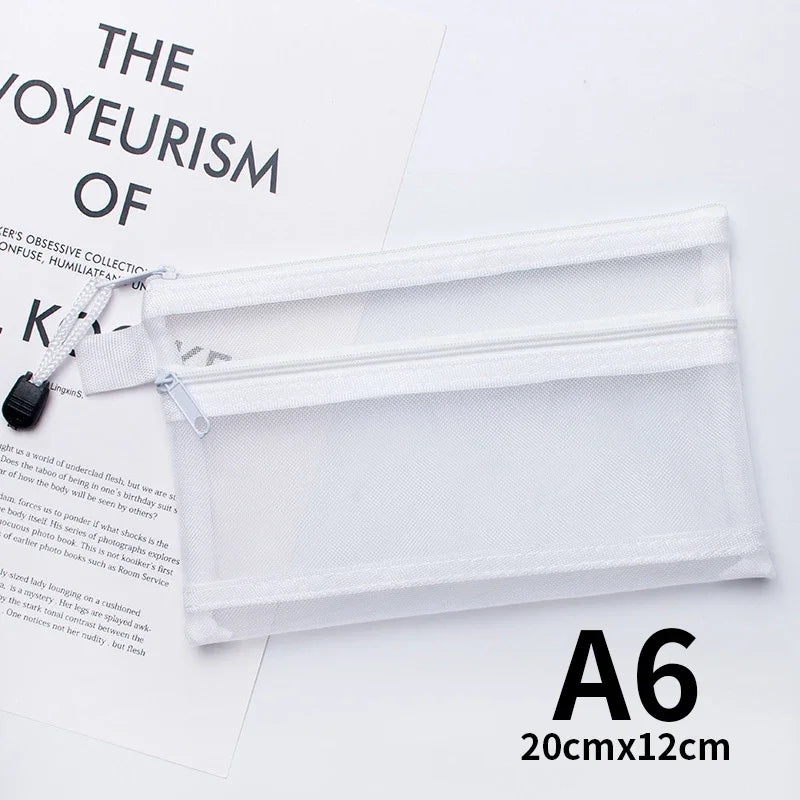 Nylon Mesh File Bag A4 A5 A6 Transparent Zipper Test Paper Information Bag Office Student Pen Bag Subject Bag Puzzle Storage Bag