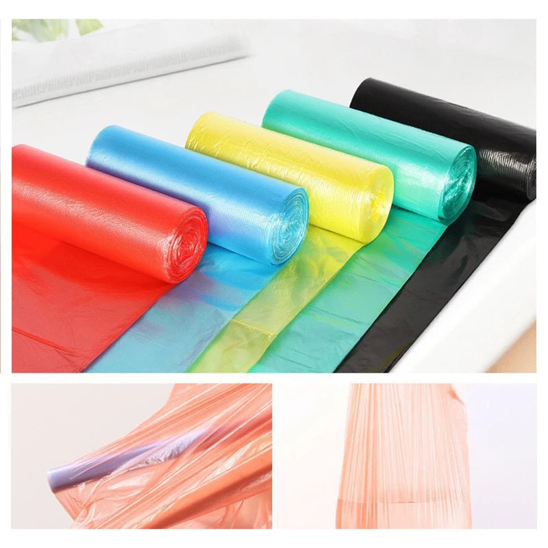 5 Rolls Flat Top Plastic Garbage Bags Pre-cut Disposable Color Trash Bags Household Waste Bin Liners For Kitchen Bathroom Office