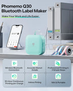 Phomemo Q30 Bluetooth Label Maker, Thermal Sticker Maker with 1 Roll Free Label, Available for Small Business/Home Organization