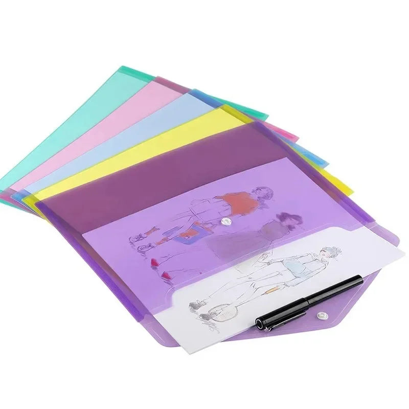 10/5pcs A4 Folders Plastic Envelopes Clear File Folder for Document Poly File with Label Pocket Snap Button for Office Organizer