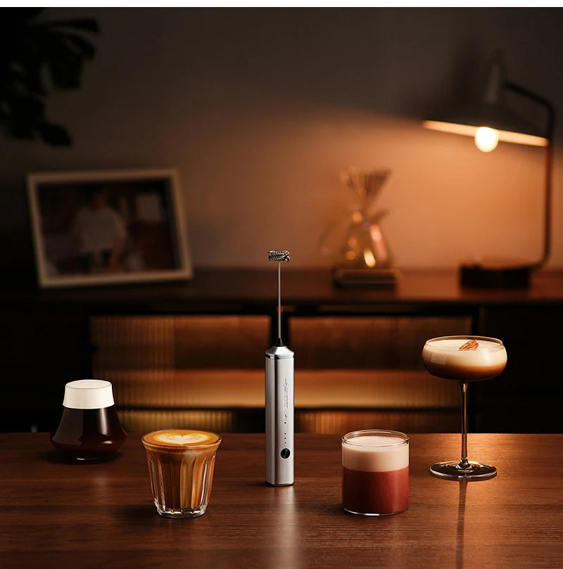 MHW-3BOMBER Electric Milk Frother Dual Whisk Heads Handheld Foam Maker Type-c Rechargeable Coffee Latte Cappuccino Mixer