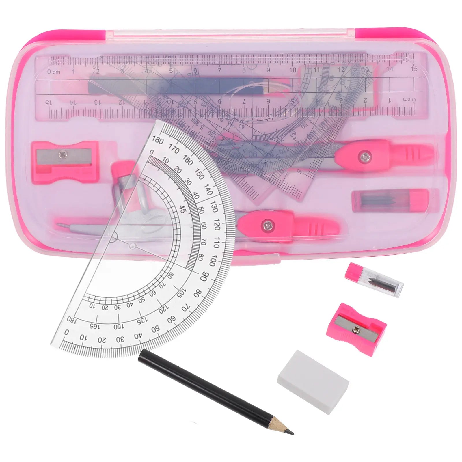 1Set Lightweight Portable Compass Set with Math Protractor Ruler for Students Kids School Home Study Geometry Drafting Accurate